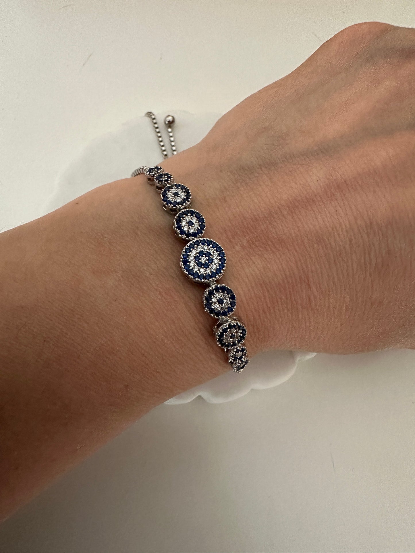 Handmade Evil Eye Bracelet: 925 Sterling Silver Zircon Beaded Charm