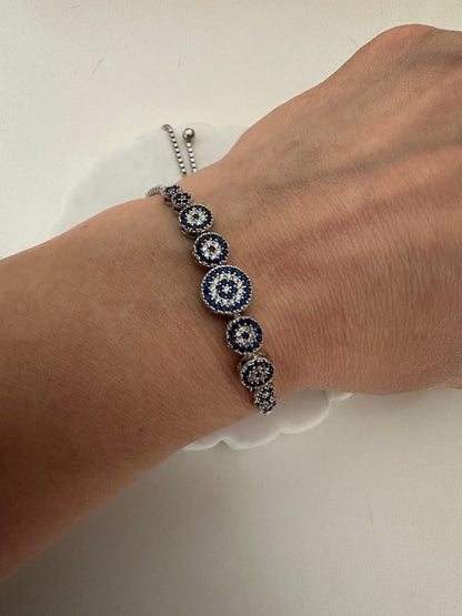 Handmade Evil Eye Bracelet: 925 Sterling Silver Zircon Beaded Charm