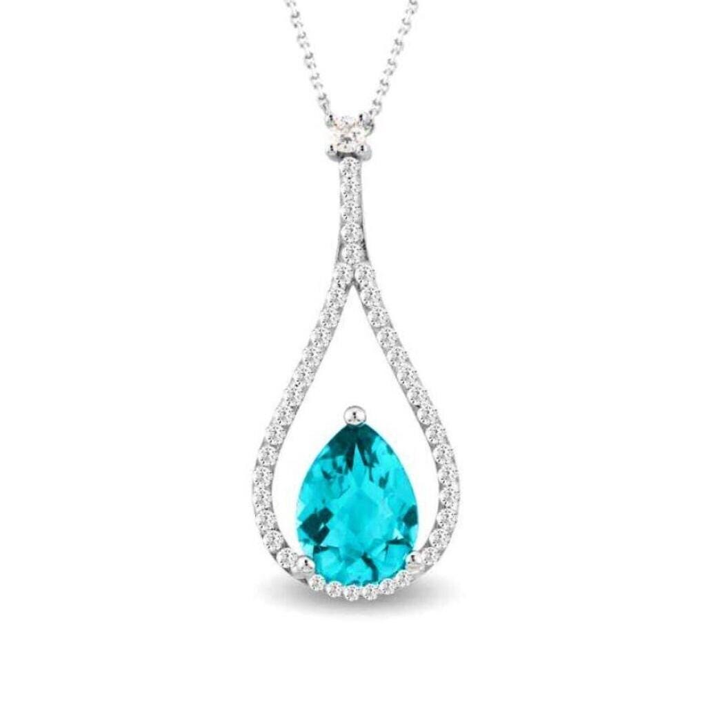 Aquamarine Sterling Silver Necklace-March Birthstone Pendant