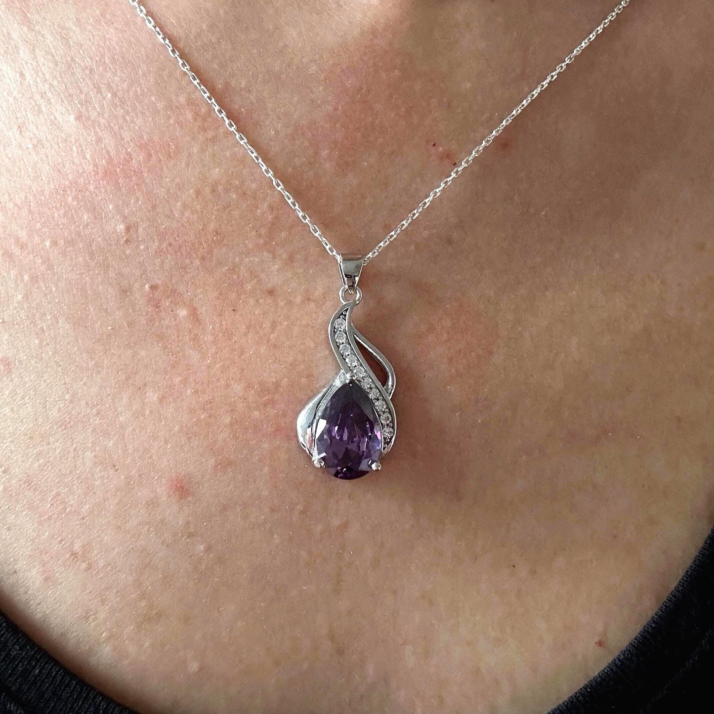 Amethyst Teardrop Necklace – February Birthstone in Sterling Silver