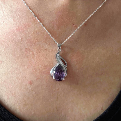 Amethyst Teardrop Necklace – February Birthstone in Sterling Silver