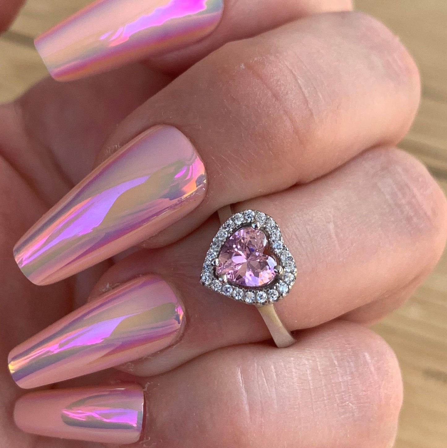 Sterling Silver Heart Ring with Pink Tourmaline - Birthstone Jewelry