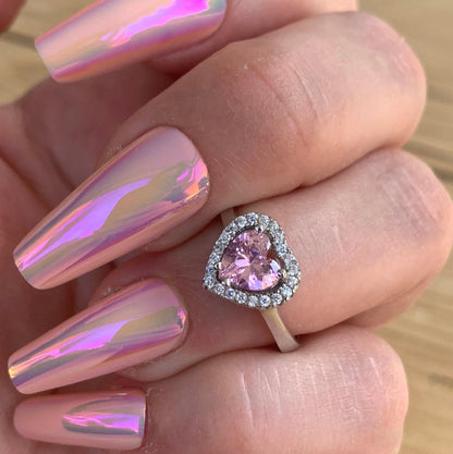 Sterling Silver Heart Ring with Pink Tourmaline - Birthstone Jewelry