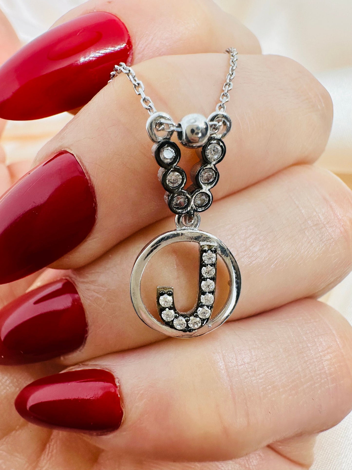 Custom Sterling Silver J Initial Necklace with Zircon Accent -Elegant Personalized Jewelry-