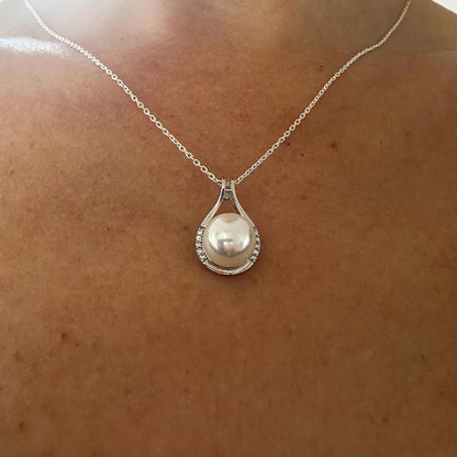 White Pearl in Sterling Silver Circle Charm -Dainty
