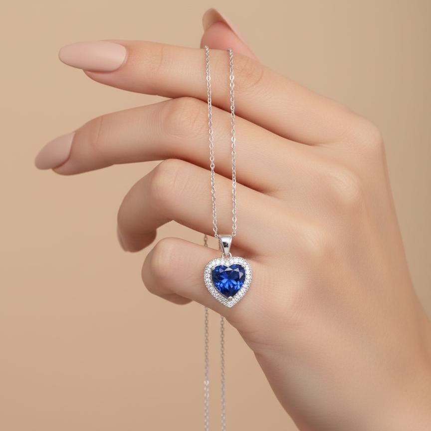 Handcrafted Sapphire Heart Necklace - Symbol of Love and Birthstone Brilliance