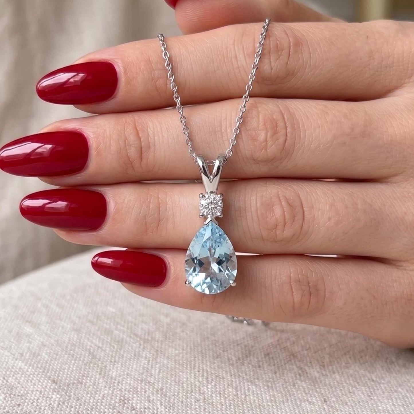 Aquamarine Minimalist Necklace - March Birthstone Pendant - Dainty Jewelry -925 Sterling Silver