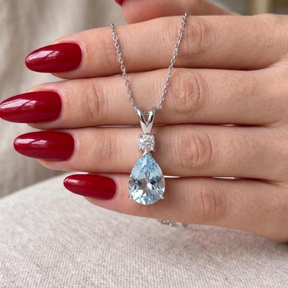 Aquamarine Minimalist Necklace - March Birthstone Pendant - Dainty Jewelry -925 Sterling Silver