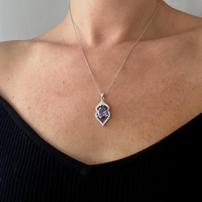 Pear Cut Amethyst Pendant Necklace in Sterling Silver - February Birthstone -
