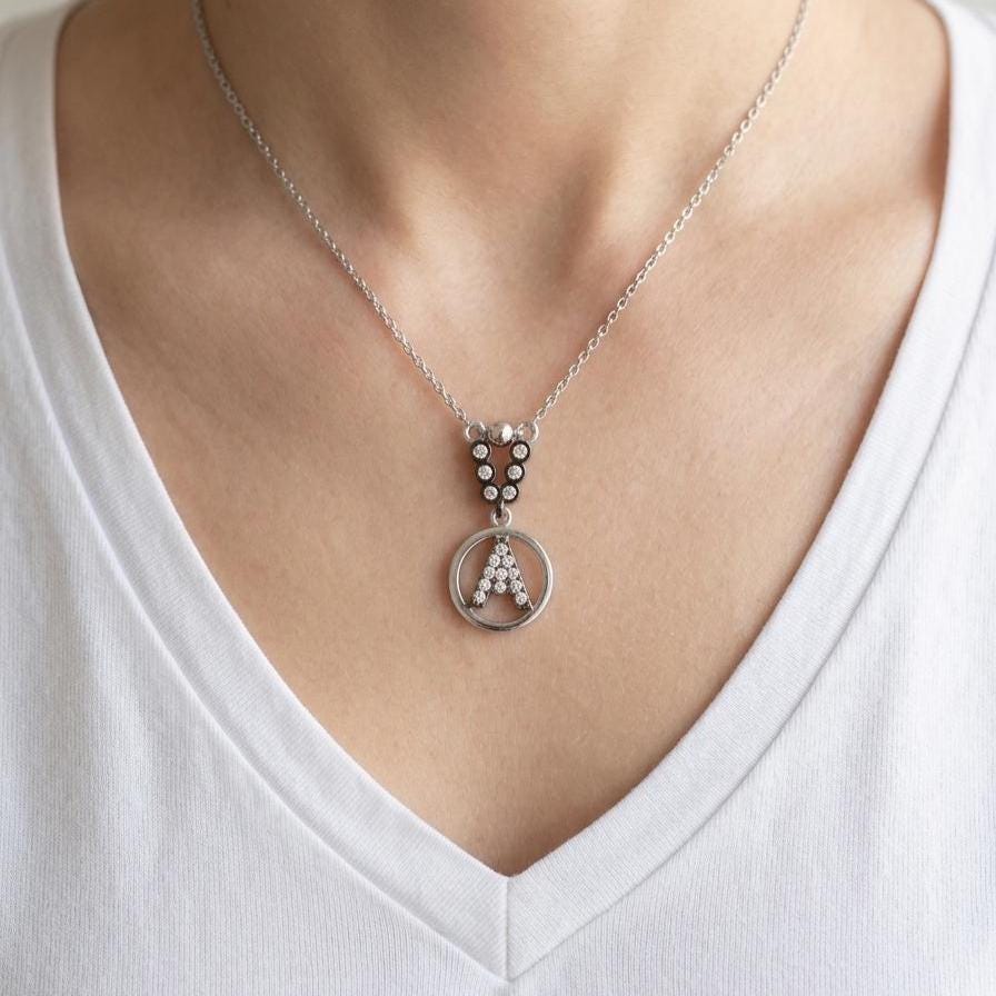 Sterling Silver Initial Necklace: Personalized Zircon Letter Pendant