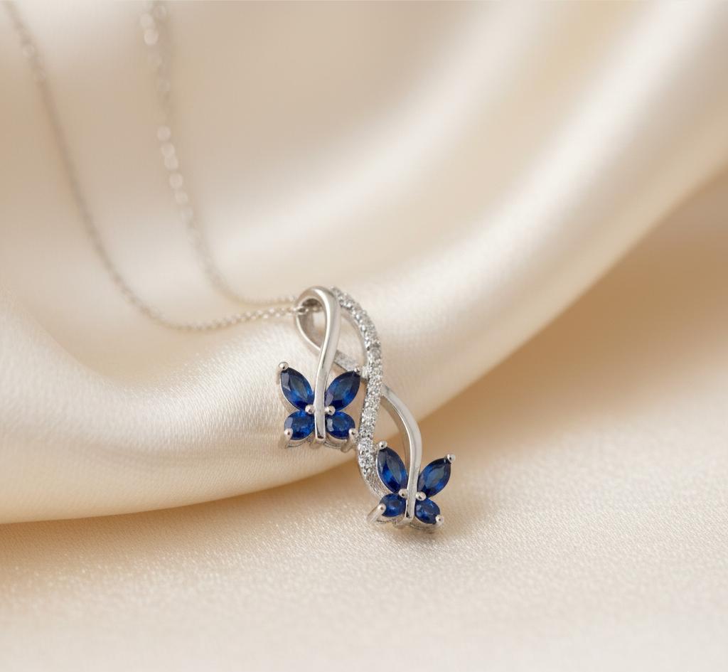 Sapphire Butterfly Necklace - September Birthstone Pendant-Infinity Love Sterling Silver Jewelry