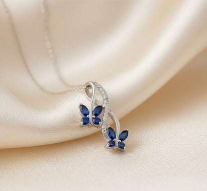 Sapphire Butterfly Necklace - September Birthstone Pendant-Infinity Love Sterling Silver Jewelry