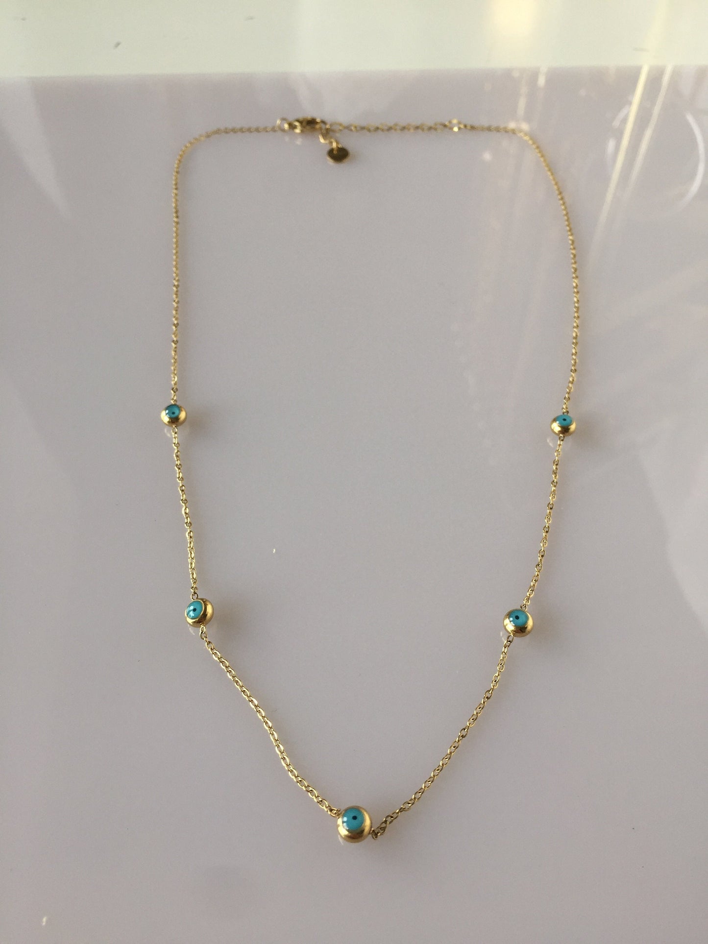 Minimalist Gold Evil Eye Necklace: 18Ct PVD Plated Stainless Steel