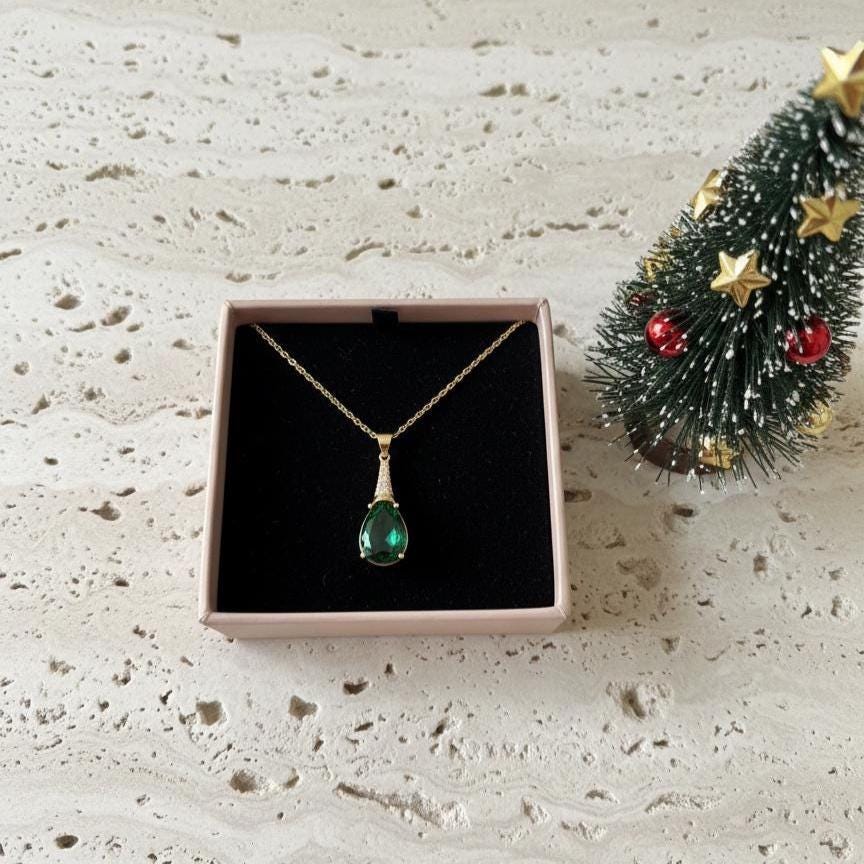 Emerald Gold Vermeil Necklace  - May Birthstone Jewelry