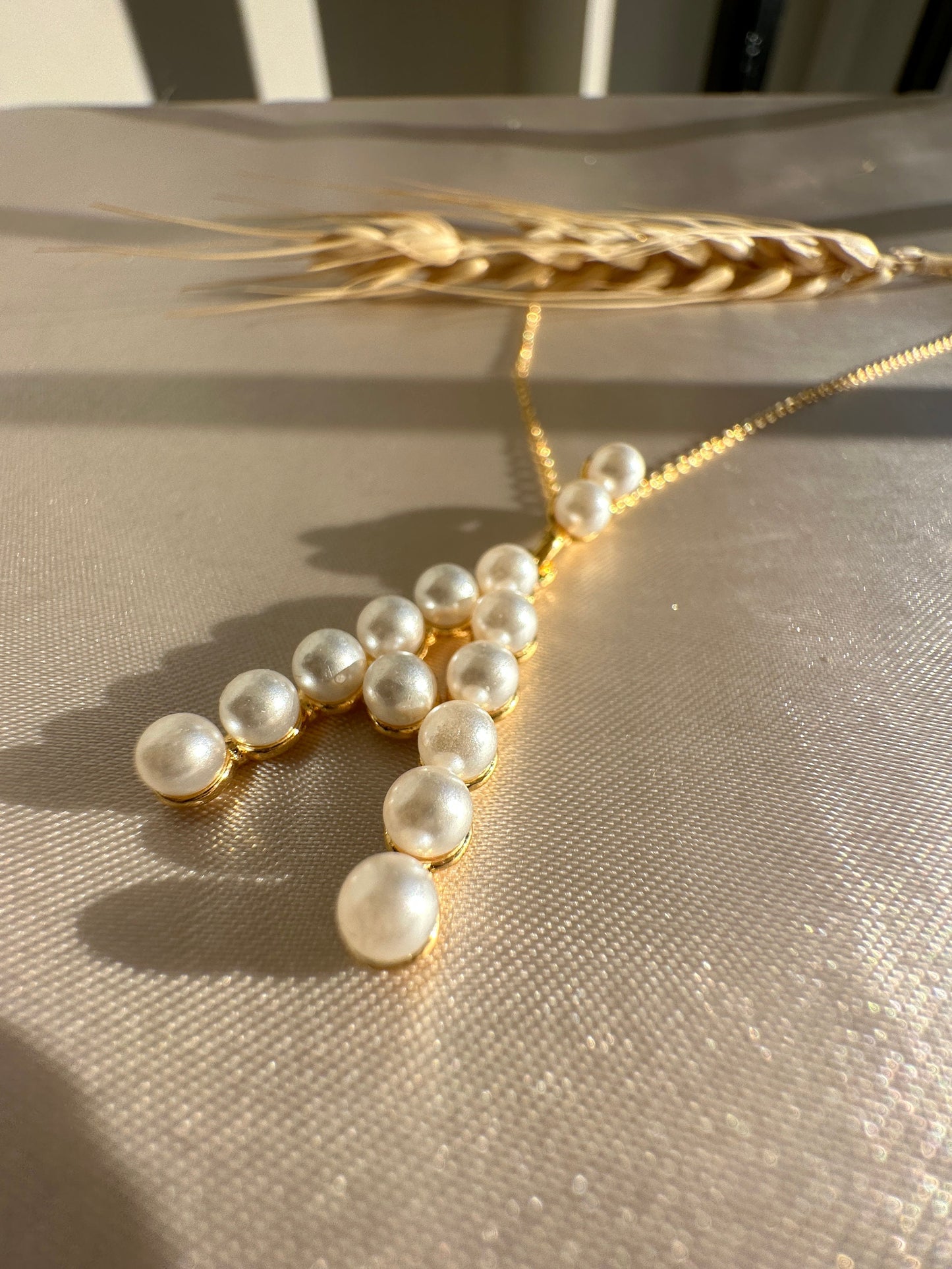 Pearl Initial Necklace: Gold Letter Pendant