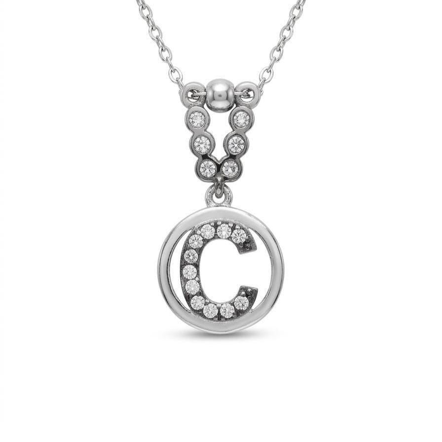 Initial C Necklace in Sterling Silver - Custom Name Necklace with Sparkling Zircon Letters