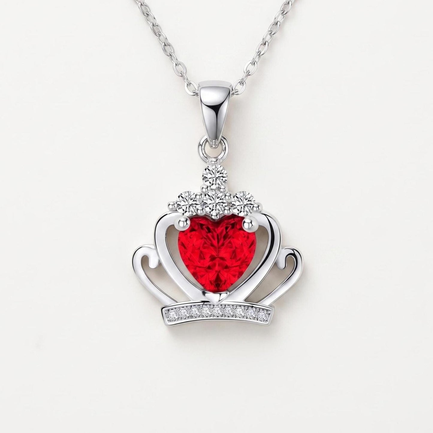 Red Crown Zircon Necklace - Elegant Garnet Birthstone Jewelry