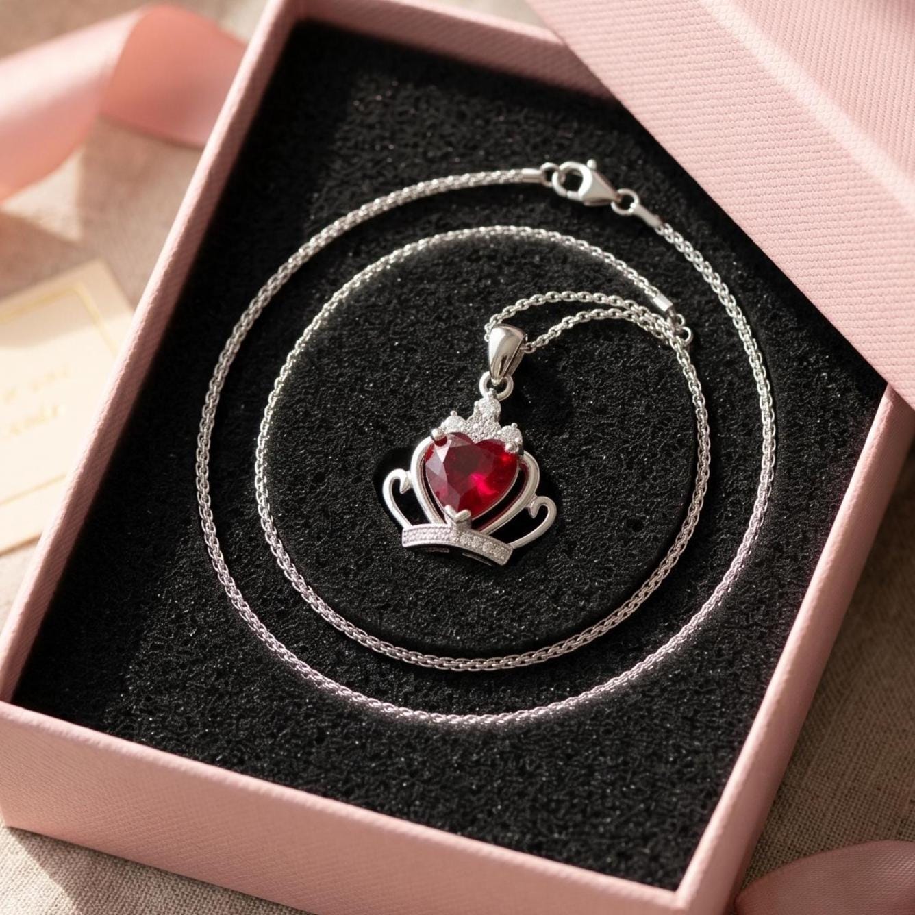 Red Crown Zircon Necklace - Elegant Garnet Birthstone Jewelry