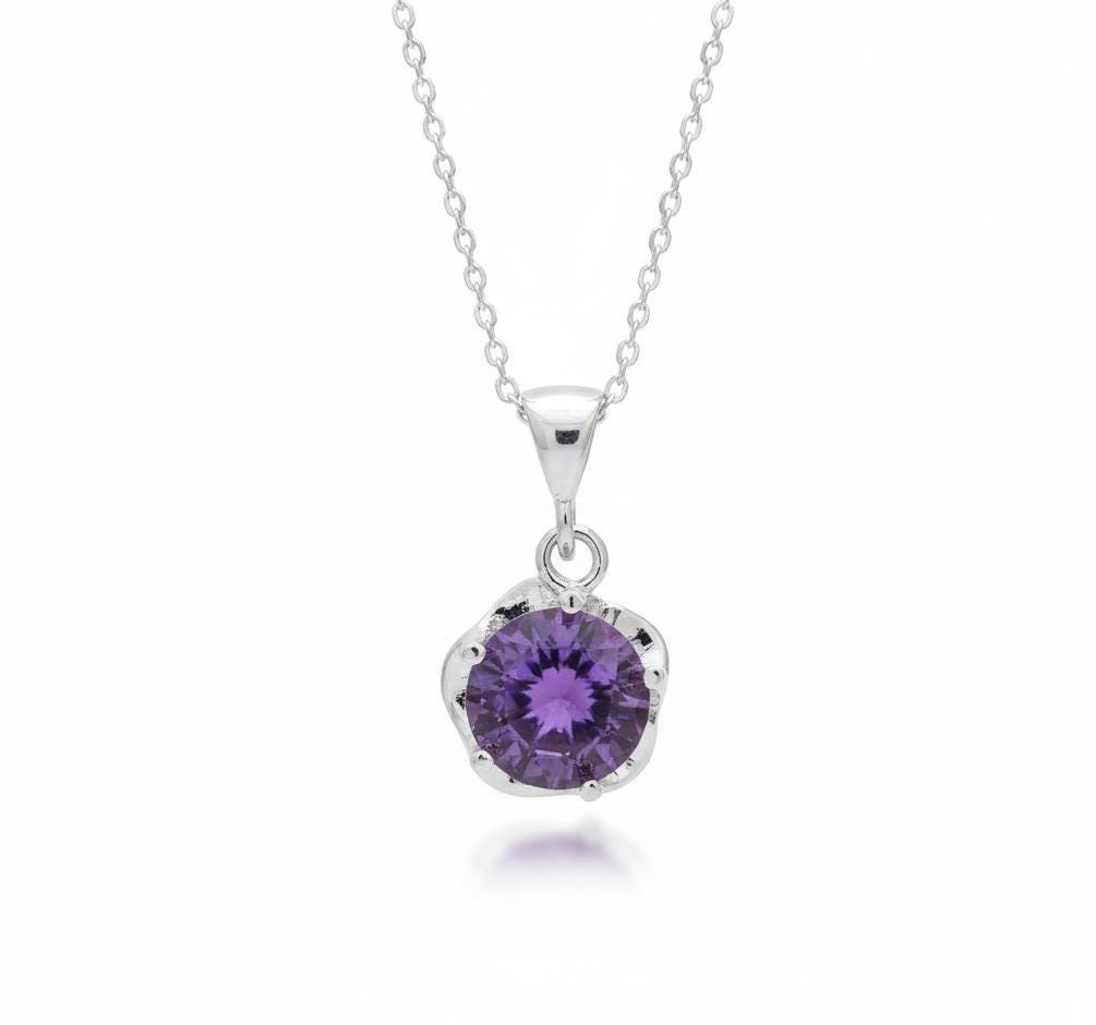 Amethyst Floral Pendant Necklace - Birthstone Jewelry for February Birthdays -