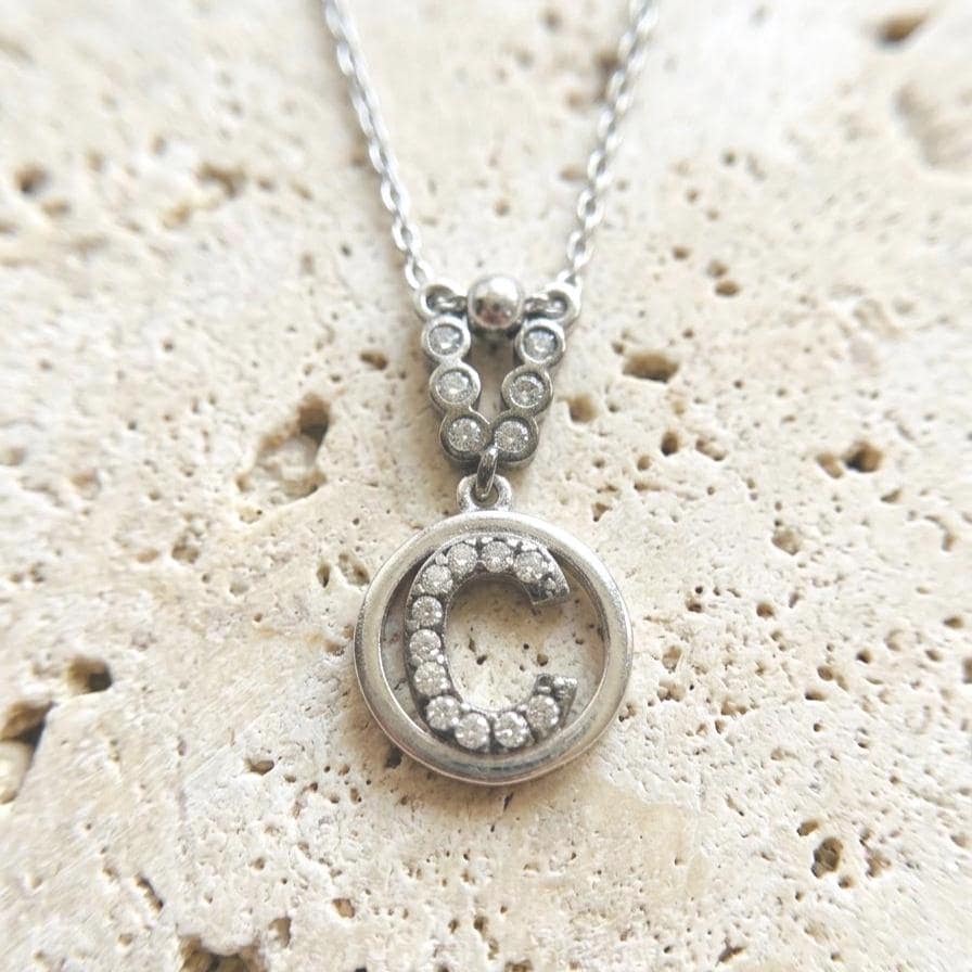 Initial C Necklace in Sterling Silver - Custom Name Necklace with Sparkling Zircon Letters