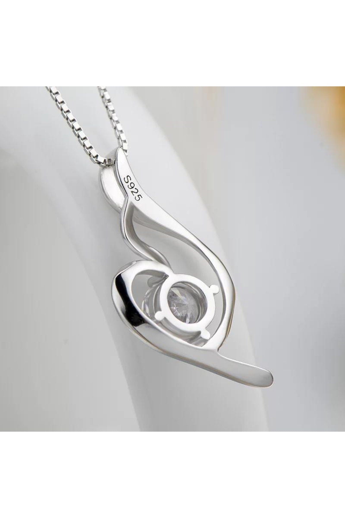 Dainty Sterling Silver Angel Heart Zircon Pendant Necklace