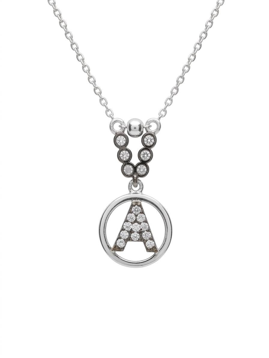 Sterling Silver Initial Necklace: Personalized Zircon Letter Pendant