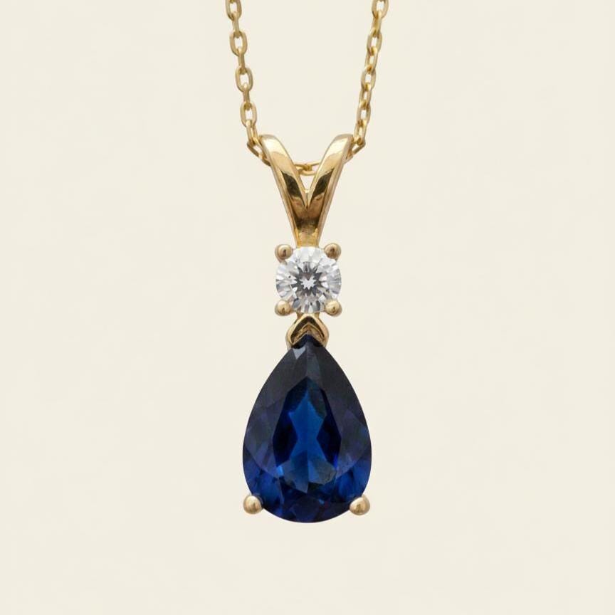 Gold Vermeil Sapphire Necklace - September Birthstone Pendant - Minimalist Jewelry -