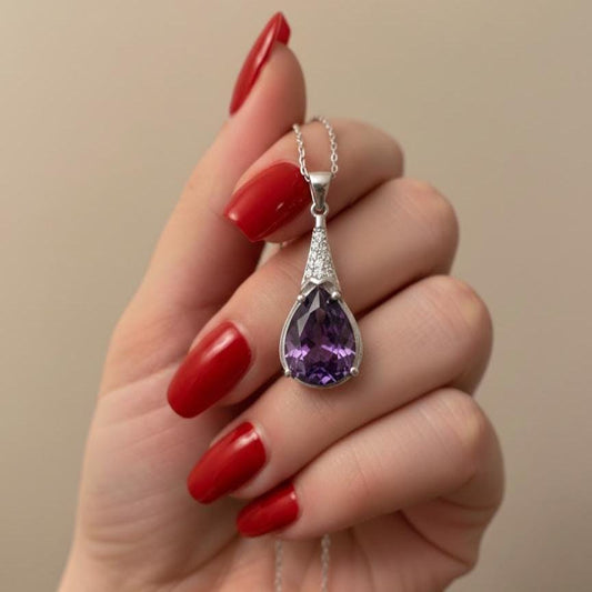 Chunky Amethyst Gemstone Necklace in Sterling Silver- February Birthstone Jewelry