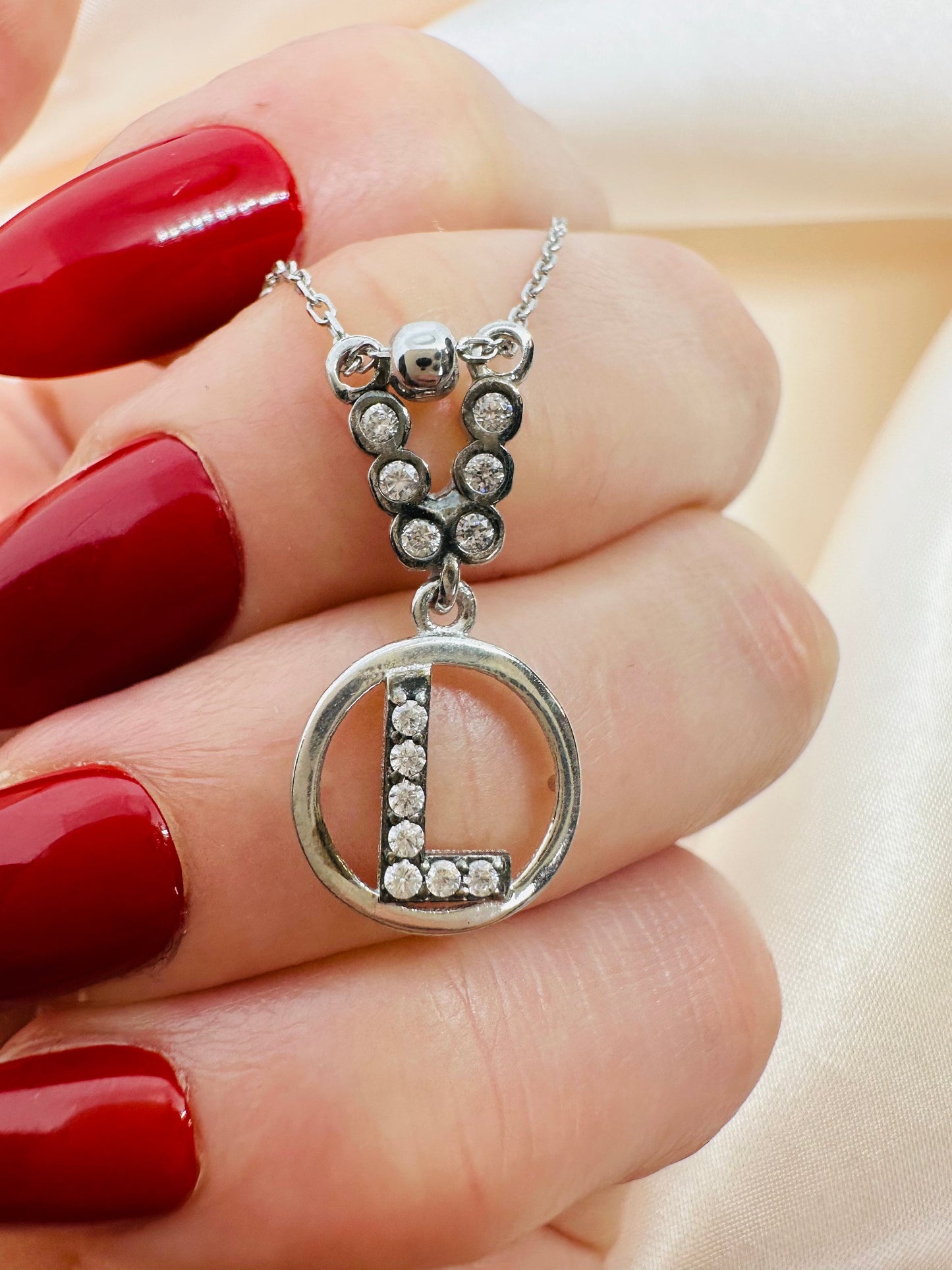 Custom Sterling Silver S Initial Necklace | Zircon Letter Pendant