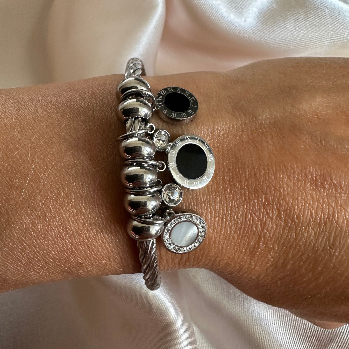 Silver Stainless Steel Charm Bangle: Tarnishproof, Hypoallergenic
