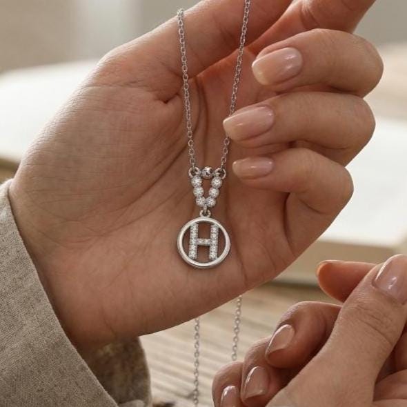 Personalized H Necklace - Sterling Silver with Zircon Letter Charm