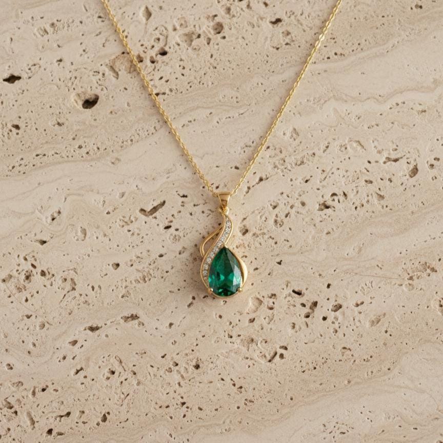 Emerald Teardrop Necklace – Gold Vermeil May Birthstone