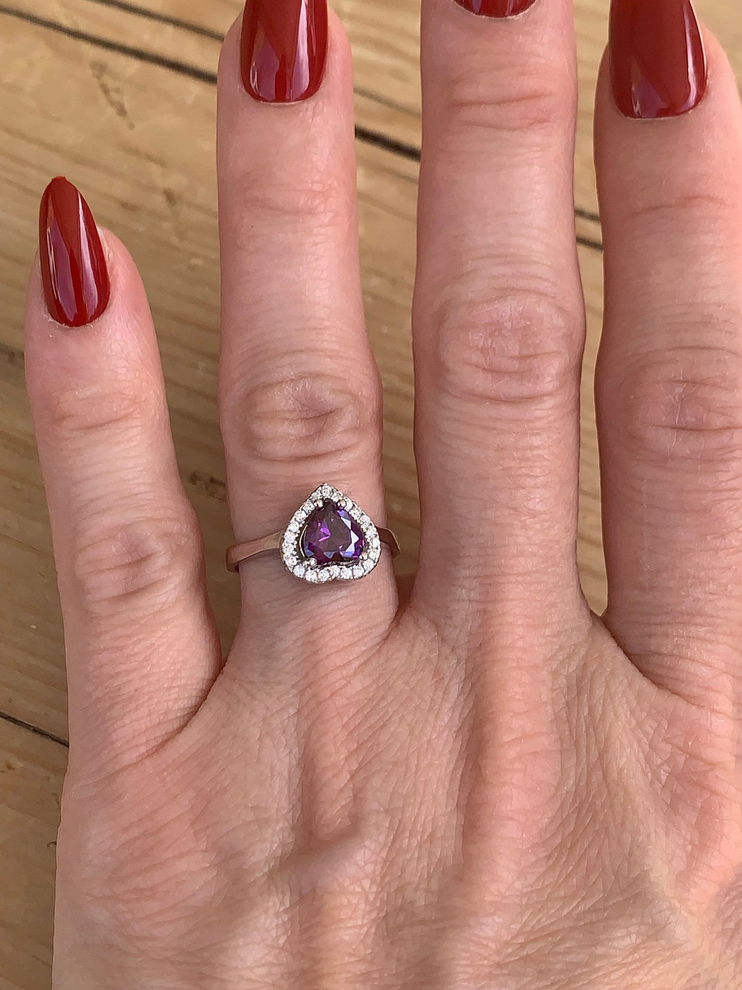 Amethyst Heart Ring in 925 Sterling Silver - Valentine's
