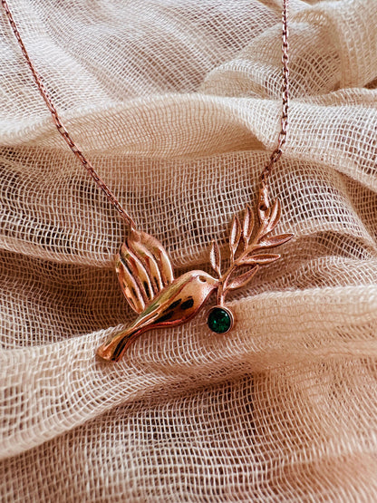 Charming Emerald Bird Necklace in Rose Gold Vermeil Jewelry - Perfect
