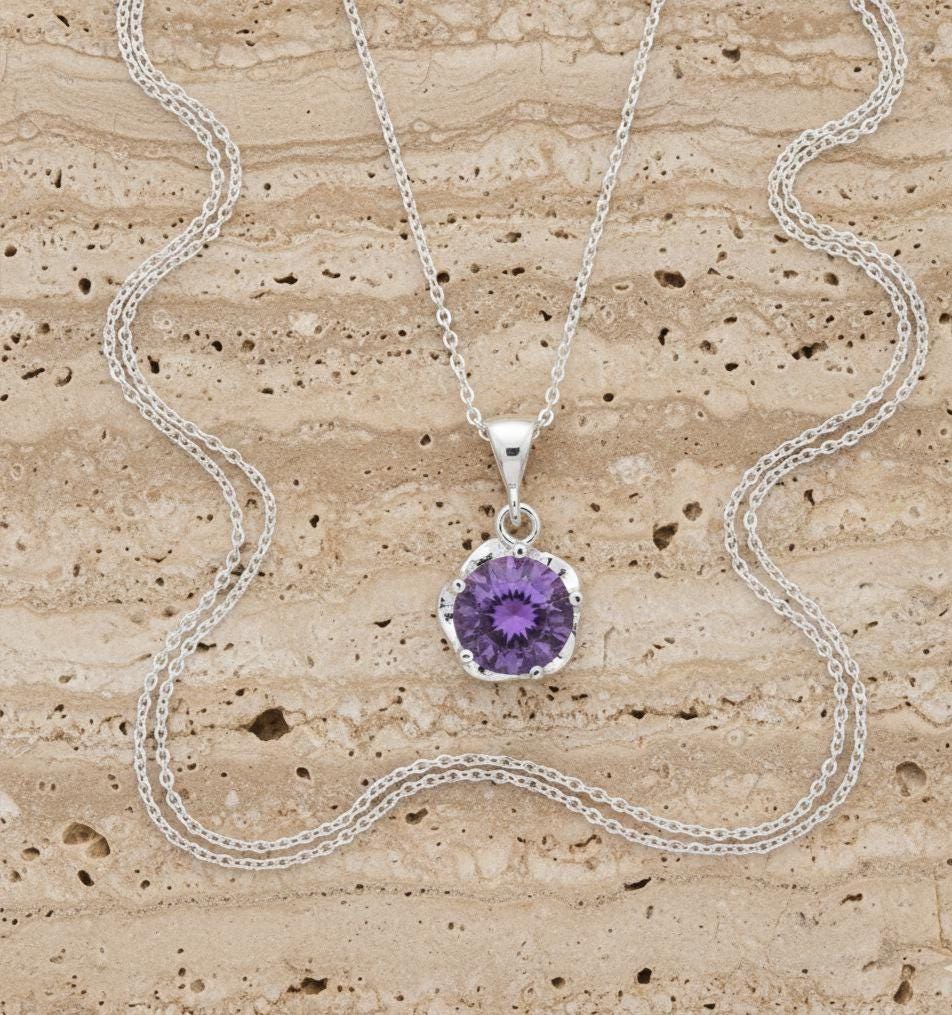 Amethyst Floral Pendant Necklace - Birthstone Jewelry for February Birthdays -