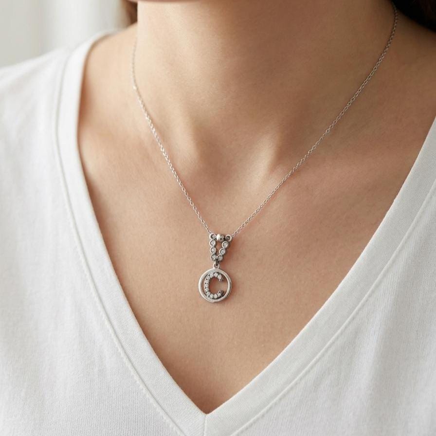 Initial C Necklace in Sterling Silver - Custom Name Necklace with Sparkling Zircon Letters
