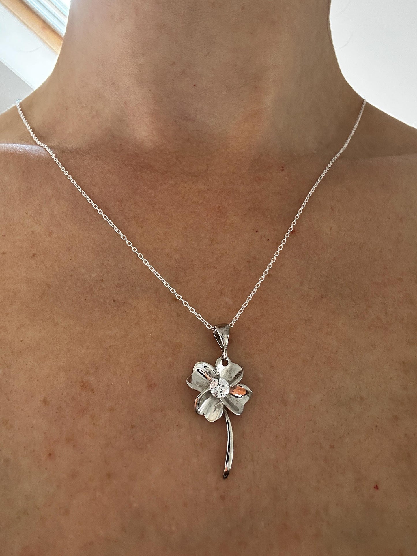 Sterling Silver Clover Pendant Necklace - Floral Charm Jewelry