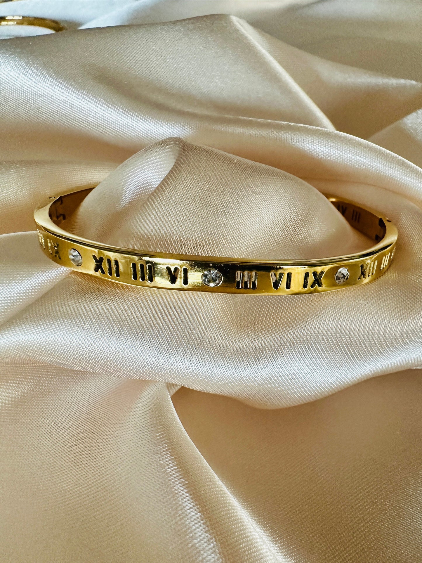 Gold Bangle: Roman Numeral Stainless Steel Bracelet