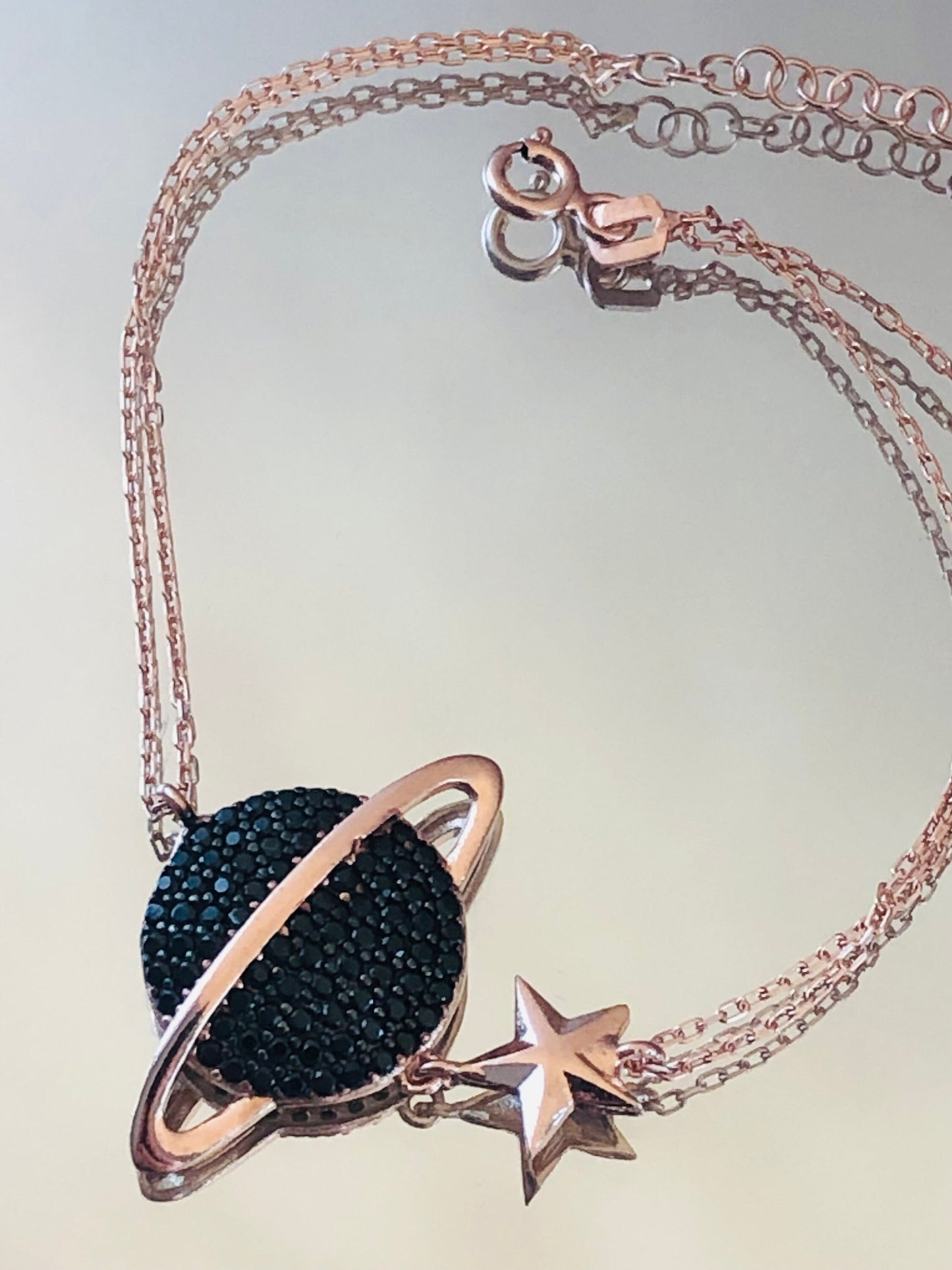 Sterling Silver Saturn Bracelet featuring Black Zircon Planet - Celestial Chic-Exclusive Gift for Her