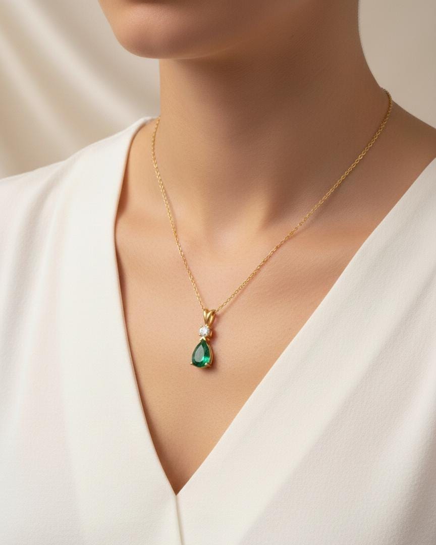 Emerald May Birthstone Necklace in Gold Vermeil - Minimalist Jewelry -