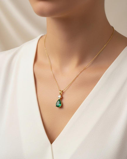 Emerald May Birthstone Necklace in Gold Vermeil - Minimalist Jewelry -