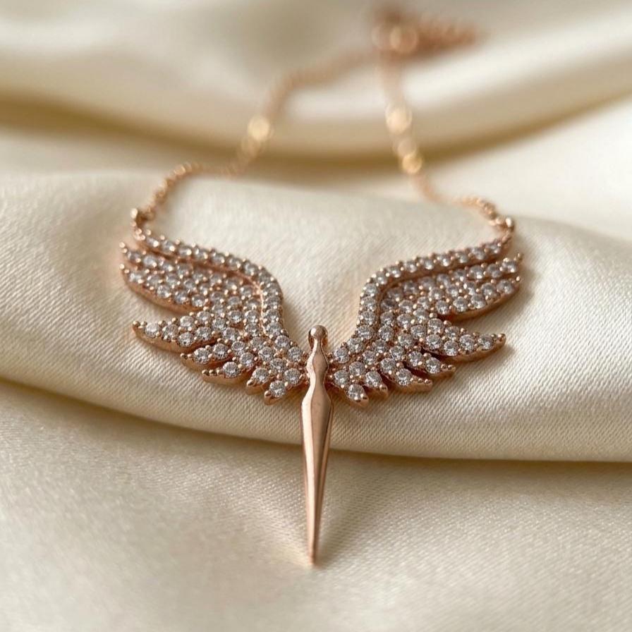 Archangel Wings Necklace in Rose Gold Vermeil - Sterling Silver St. Michael Charm