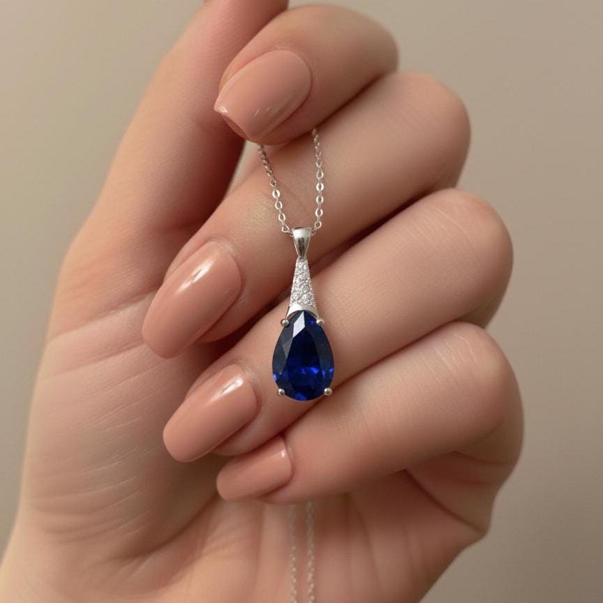 Sapphire Necklace in Sterling Silver- September Birthstone Jewelry