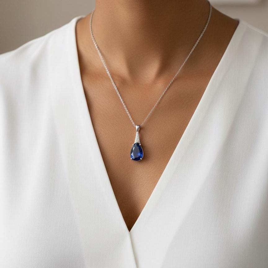Sapphire Necklace in Sterling Silver- September Birthstone Jewelry