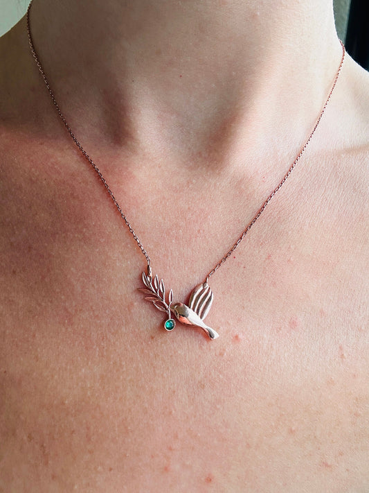 Charming Emerald Bird Necklace in Rose Gold Vermeil Jewelry - Perfect