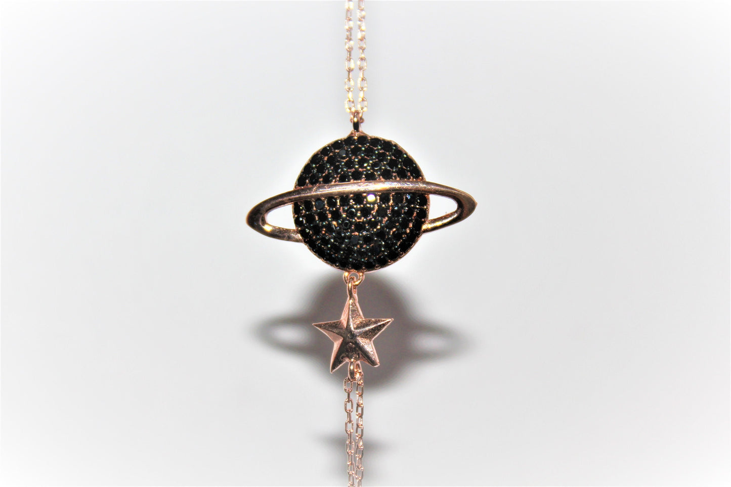 Sterling Silver Saturn Bracelet featuring Black Zircon Planet - Celestial Chic-Exclusive Gift for Her