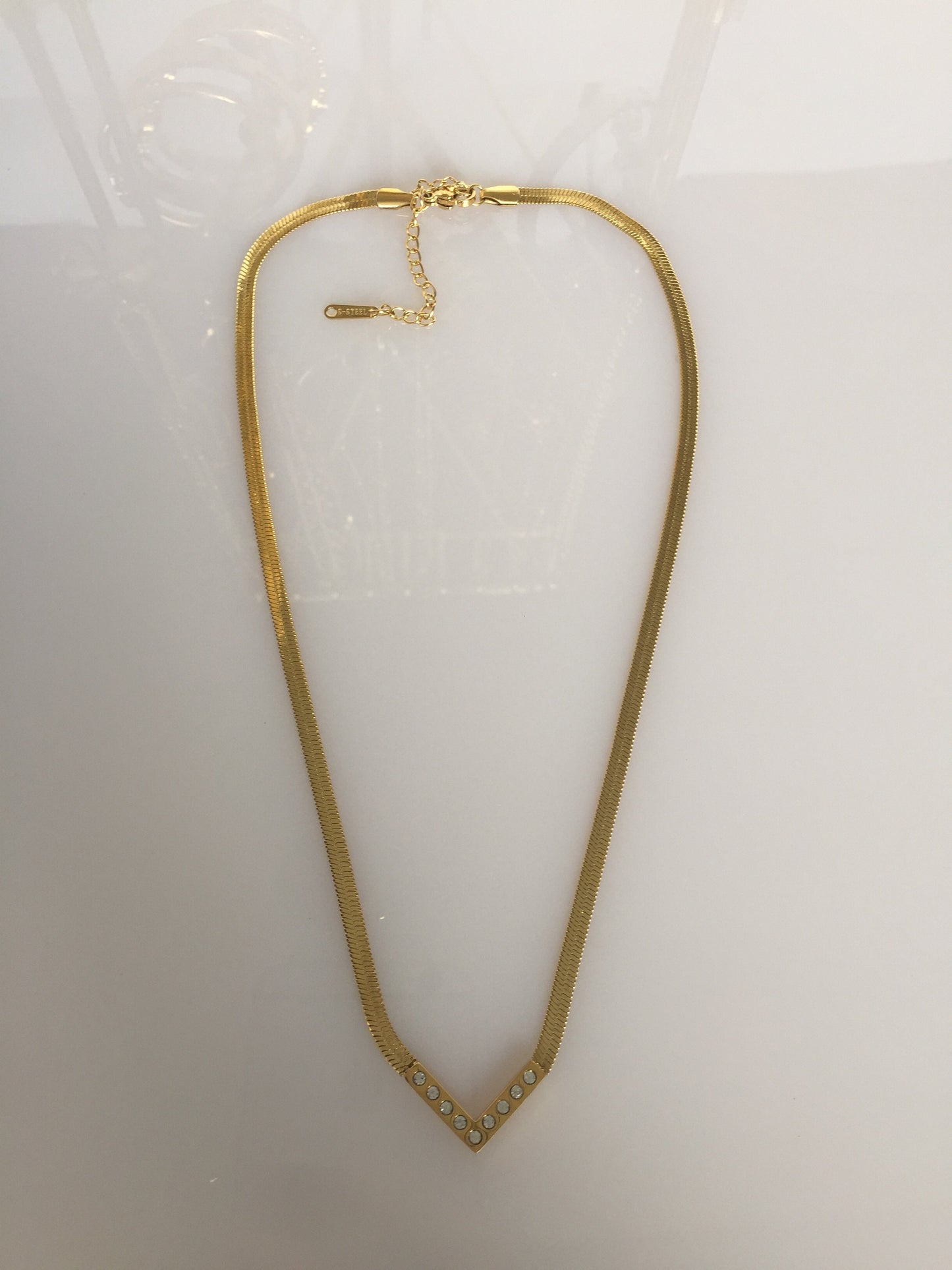 Herringbone Gold Necklace,Dainty V Pendant, Snake Chain