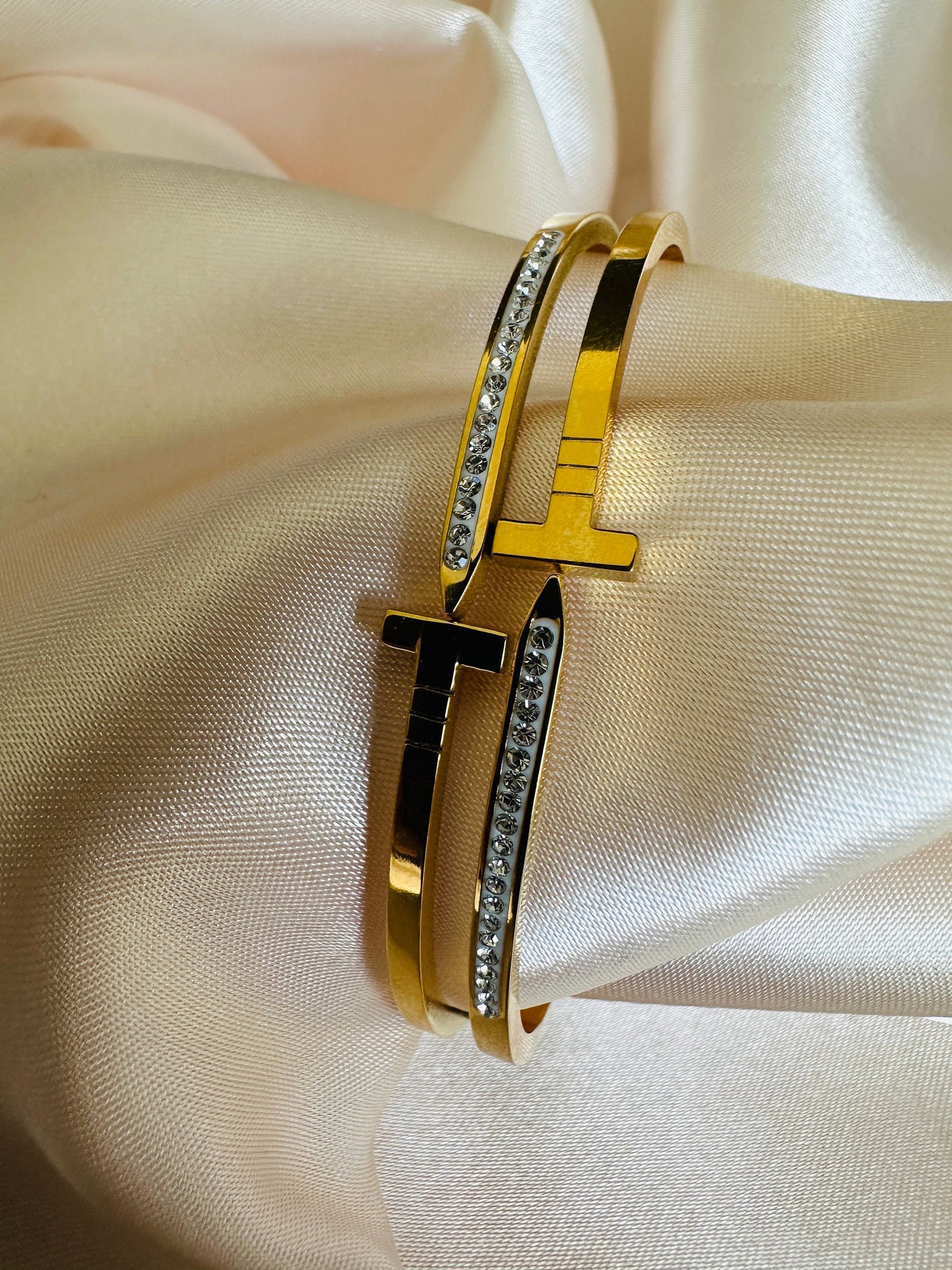 Gold Cross Bangle: Gold Stainless Steel
