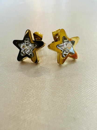 Gold Star Stud Earrings: 18K Plated Stainless Steel, Hypoallergenic
