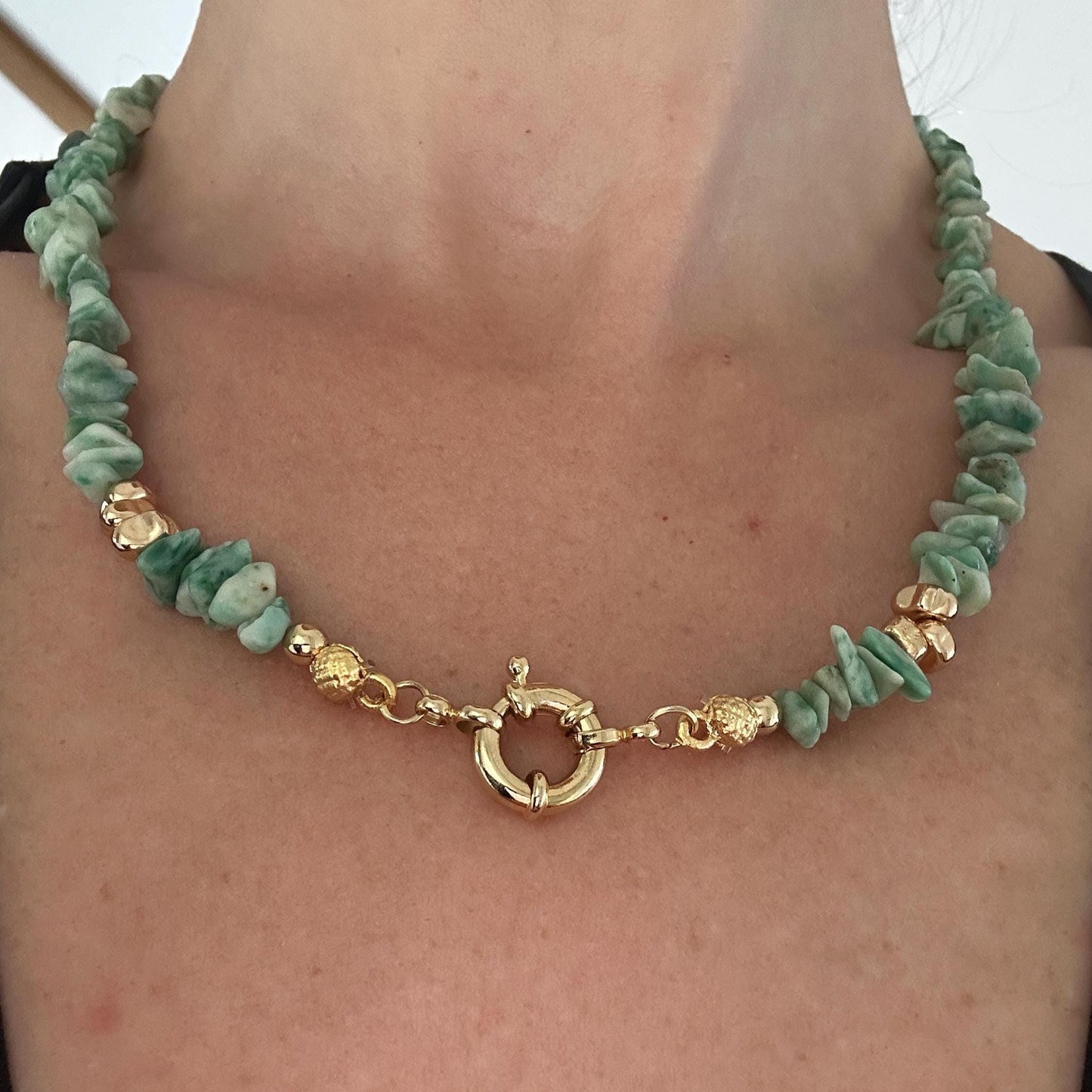 Green Amazonite Chip Necklace: Raw Gemstone Boho Jewelry